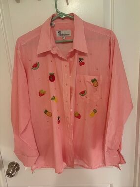 Mili Designs Pink Beaded Fruit Button-Down Shirt